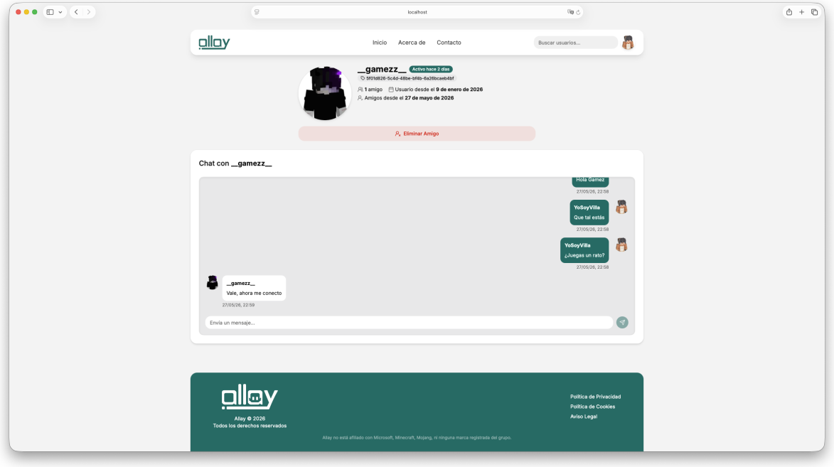 Perfil de un amigo con el chat privado